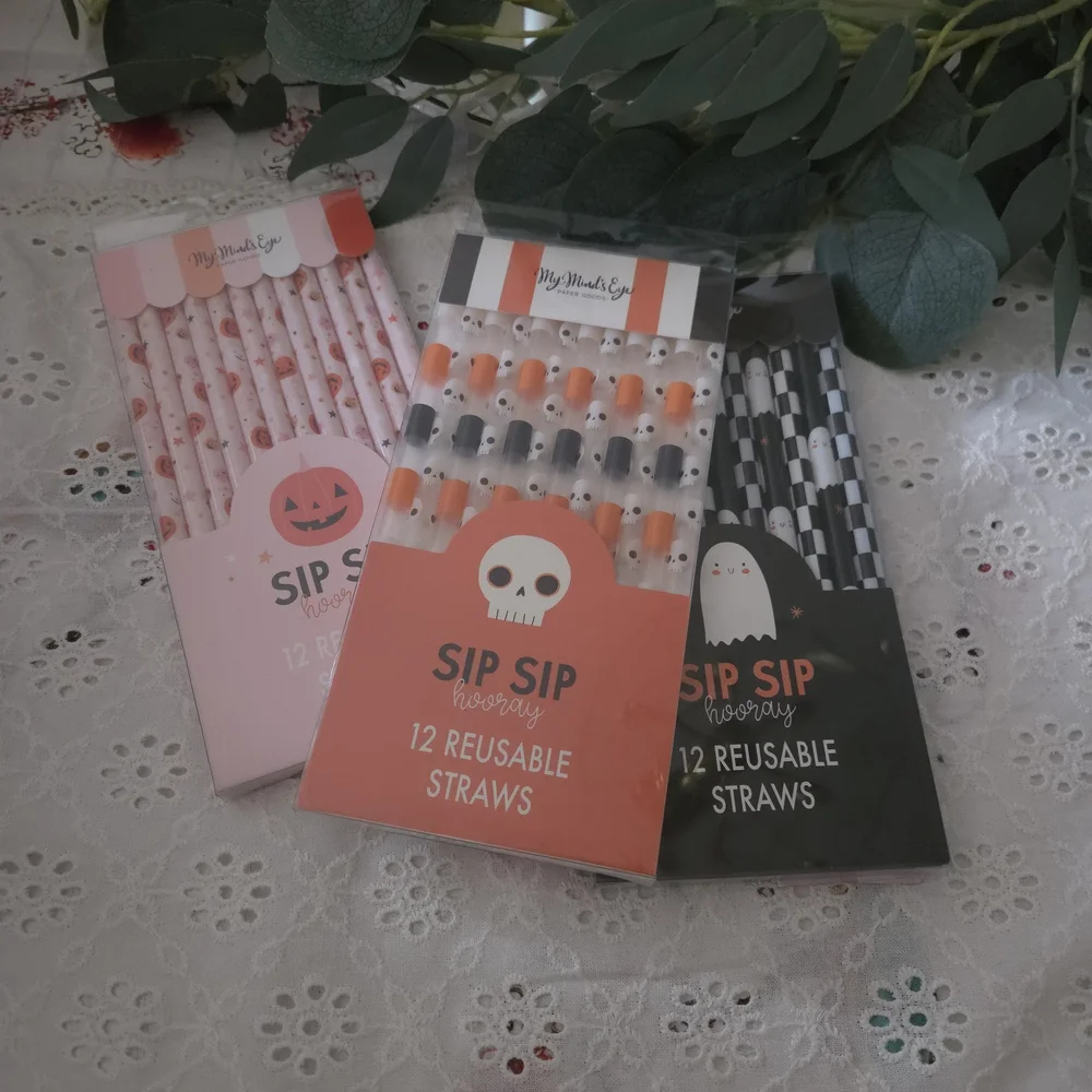 Halloween Reusable Straws - Pink, Orange, Black